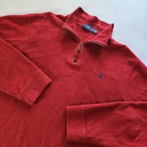 Polo Ralph Lauren Blue Estate Rib 1/4 Zip Mens XL Red Pullover Sweater Pony EUC